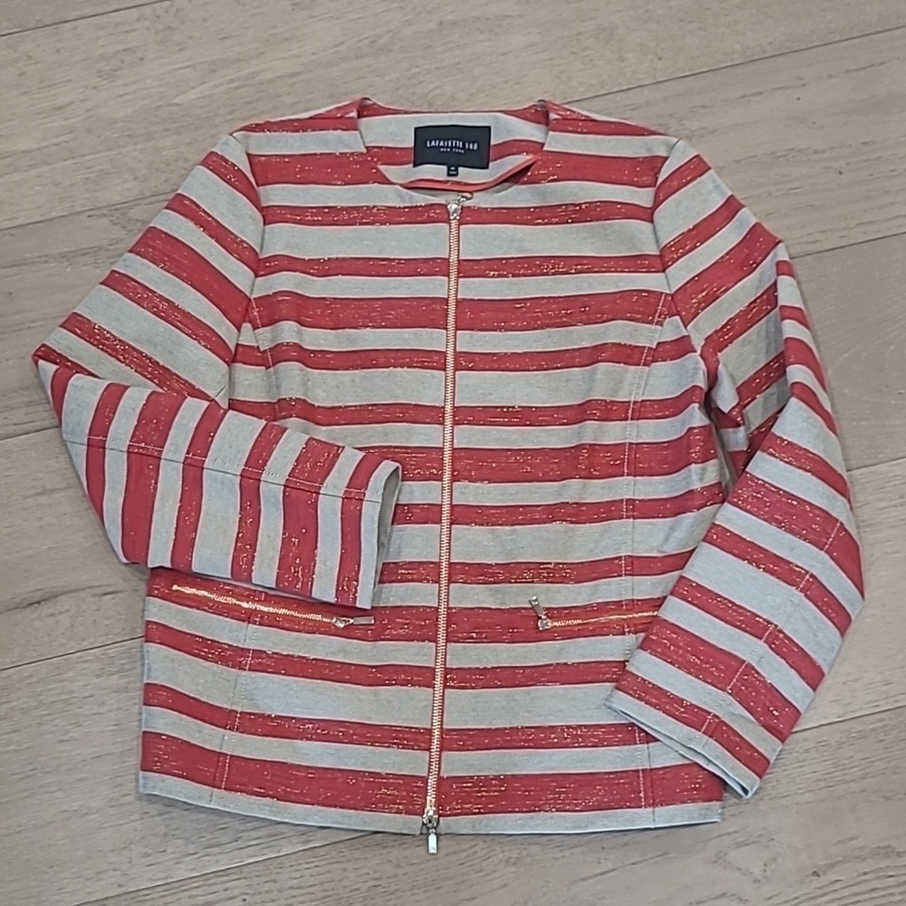 EUC Lafayette 148 New York Blazer Women's sz M Full Zip Blazer Striped Jacket